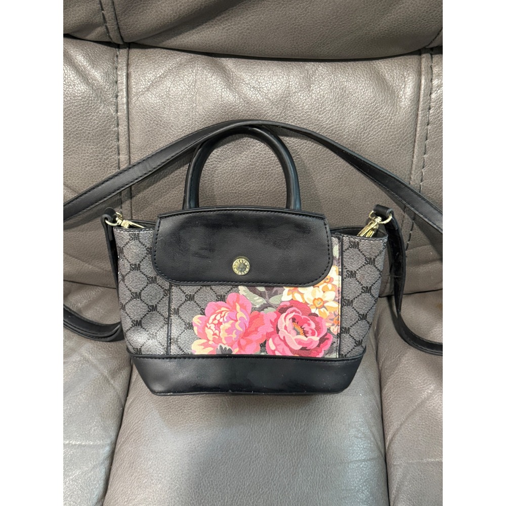 Steve Madden Mini Crossbody Bag Floral Monogram Black Gray Pink Satchel Purse